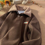 KZZ Corduroy Polo collar sweater couple autumn and winter style plus