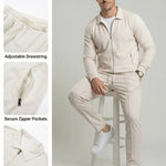KZZ Sporty Two-piece Set Men's Plain Zip Up Jacket & Drawstring Waist Pants Tracksuit Set