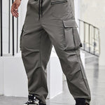 KZZ Men's Regular Fit Solid Flap Zipper Pocket Cargo Pants