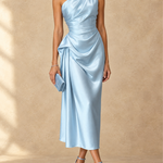 Diane One-Shoulder Ruched Satin Midi Dress