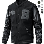 KZZ Men's Letter Patched Pocket Button Front Varsity Jacket