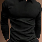 KZZ Men's Solid Color Button Polo Shirt, Regular Fit Casual Long Sleeve Top
