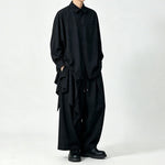 Japanese Draped Asymmetric Hem Long Sleeve Shirt Wide-leg Pants Two-piece Set