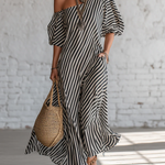 Elegant And Classic Striped Off-shoulder Maxi Dress