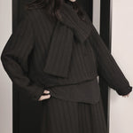 Textured Loose-fitting Casual Striped Cotton Coat
