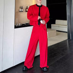 Collarless Short Jacket and Wide-leg Trousers Two-piece Set