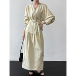 Women's V-Neck Tie-Waist Linen Shirt and Maxi Skirt Two-Piece Set