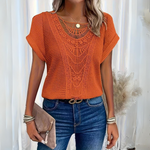 Elegant Lace Patchwork Hollow Short-sleeved Top