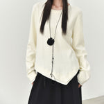 Women's Color-blocked Patchwork Faux Two-piece Pointed Hem Thin Sweater