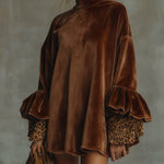 La Scintilla | Velvet Bell Dress with Leopard Print Sleeves