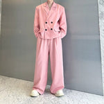 Double Breasted Blazer Draped Wide-leg Trousers Two-piece Set