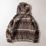 Retro Jacquard Faux Lamb Wool Hooded Jacket