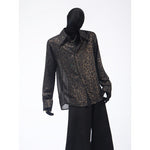 Sheer Gold Foil Leopard Print Shoulder-Pad Shirt