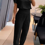 Casual V-Neck Printed Short Sleeve Long Pants Two-Piece Set