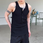 Skinny Button Sleeveless Crewneck Tank Top