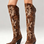 Retro pattern high-heeled thick-heeled high boots