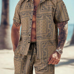 KZZ Men's All Over Print Short Sleeve Shirt & Shorts Two-piece Set
