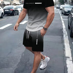 KZZ Men's Gradient Short-Sleeve Gym Set
