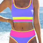 Color Contrast Patchwork Nylon Sporty 3 Piece Bikini Sets