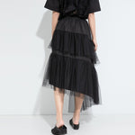 Women's Asymmetric Hem Elastic Waist Puffy Tulle Skirt