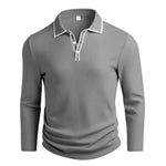 KZZ Men's Long Sleeve Polo Shirt Jacquard Fabric Collared Top