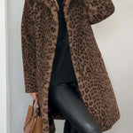 Stylish Leopard Print Lapel Faux Fur Mid-length Coat