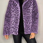 Stylish Leopard Print Lapel Faux Fur Mid-length Coat