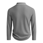 KZZ Men's Long Sleeve Polo Shirt Jacquard Fabric Collared Top