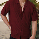 KZZ Men's short-sleeved versatile shirt with openwork jacquard pattern