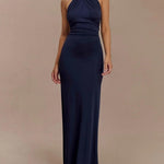 Slinky Halter Maxi Dress - Navy