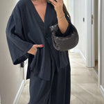 Casual V-Neck Top & Pants Two-Piece Set