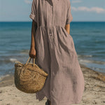 Harper Sutton | Pintuck Linen Maxi Shirt Dress For Women