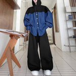 Contrast Color Stitching Hooded Drawstring Shirt Casual Sweatpants Two-piece Set