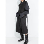 Women's Cropped V Neck Suit Vest Striped Lantern Sleeve Shirt Layered Two-piece Set