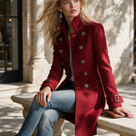 Classic Retro Red Stand-up Collar Double-breasted Coat