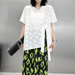Women's Floral Pattern Lace Slit Hem T-shirt