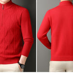 KZZ Men's solid color quarter-zip stand collar knit long-sleeved top