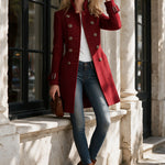 Classic Retro Red Stand-up Collar Double-breasted Coat