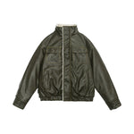 Stand Collar Lamb Wool PU Leather Jacket