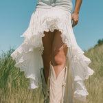 【24-hour shipping out】Romantic And Fashionable Short Front And Long Back Lace Patchwork Denim Skirt