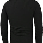 KZZ Men's Solid Color Button Polo Shirt, Regular Fit Casual Long Sleeve Top