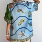 Unique Deep Sea Floral Print Loose Shirt and Pants Set