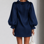 Ruffled Puff-Sleeve Loose Straight-Cut Mini Dress