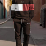 KZZ Men's Patchwork Letter Print Sweatshirt & Drawstring Waist Sweatpants Set