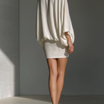 White V Neck Loose Elegant Mini Skirt Set