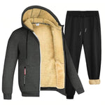 KZZ Two-piece Set Men's Solid Zip Up Hooded Jacket & Drawstring Waist Pants Set