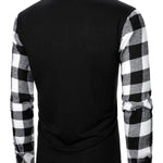 KZZ Men's Patchwork Plaid Print Half Zip Up Polo Shirt