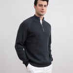 KZZ Men's Flannel Ribbed Turtleneck Half-Zip Sweater