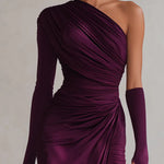 Elegant retro purple sexy one-shoulder maxi dress