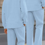 KZZ Men's Textured Long Sleeve Polo Shirt & Drawstring Pants Set